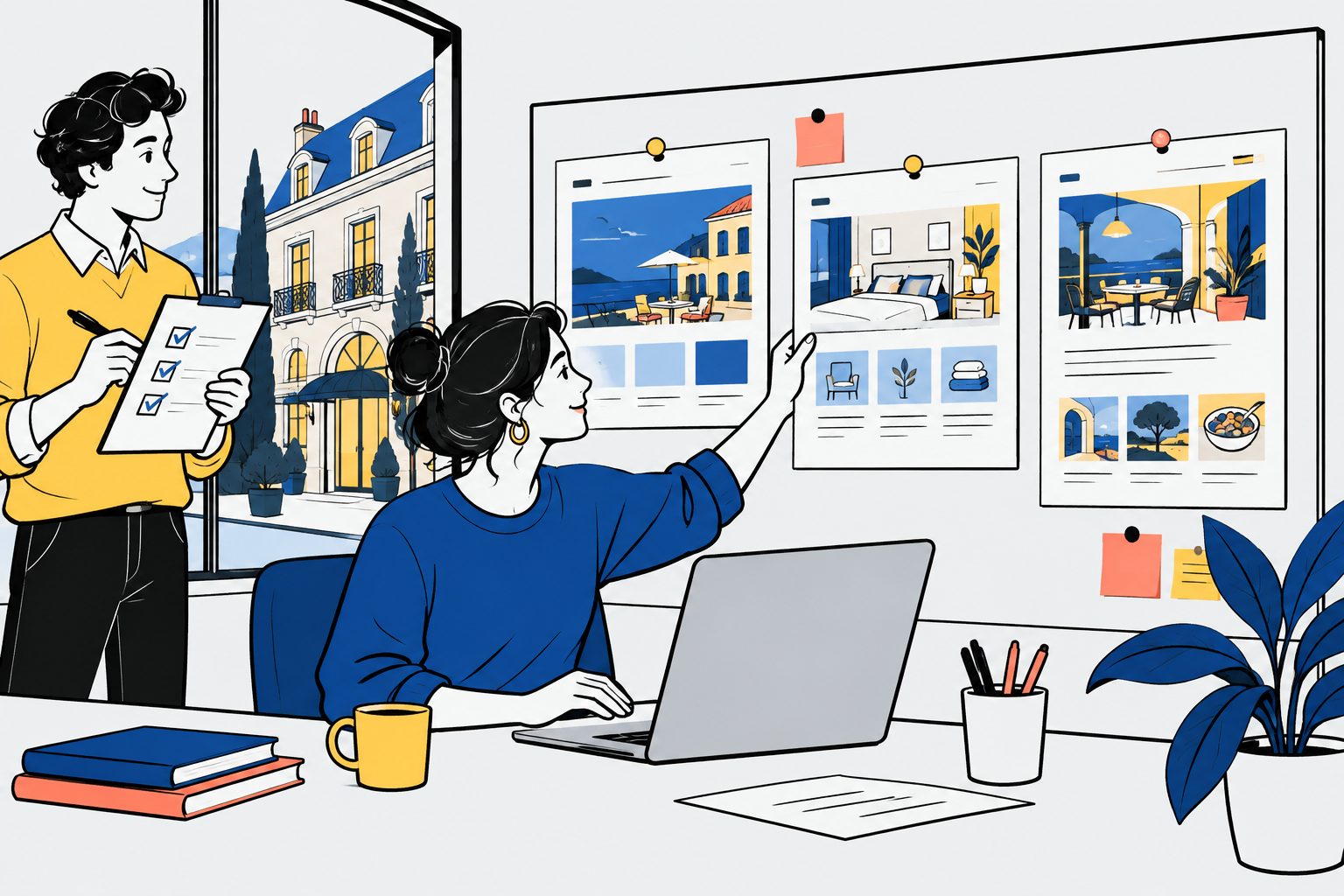 Illustration of a team planning hospitality website content